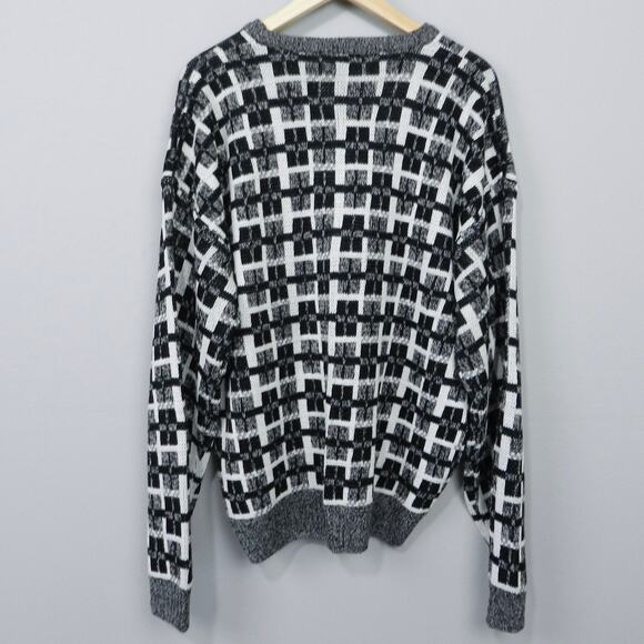 Vintage 90s Windridge Knit Grandpa Sweater‎ Size XL Gray Black Check Plaid - Picture 5 of 7